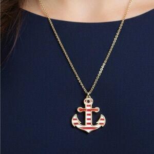 Vintage Red And White Anchor pendant gold Tone And Gold Chain Beautiful pendant